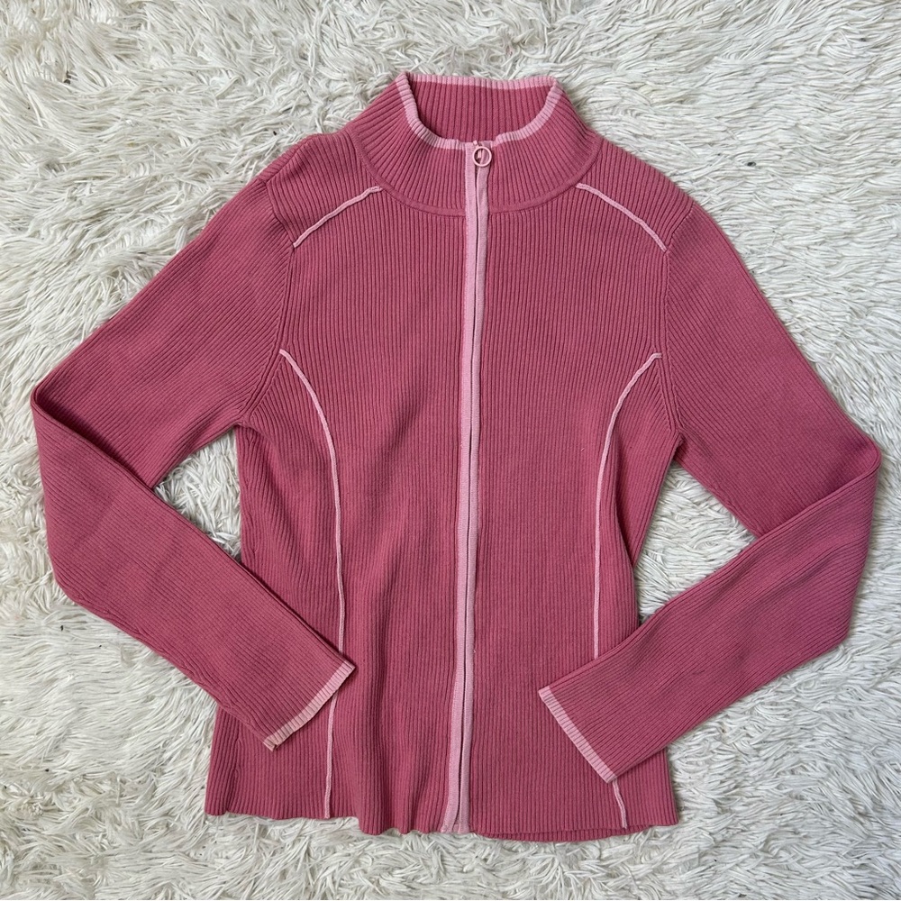 ◾️Y2K Vintage Fashion Essentials Ribbed Full Zip Up Mock Neck Sweater